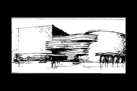 Arata Isozaki sketch - Kyoto Concert Hall, Japan, completed in 1995